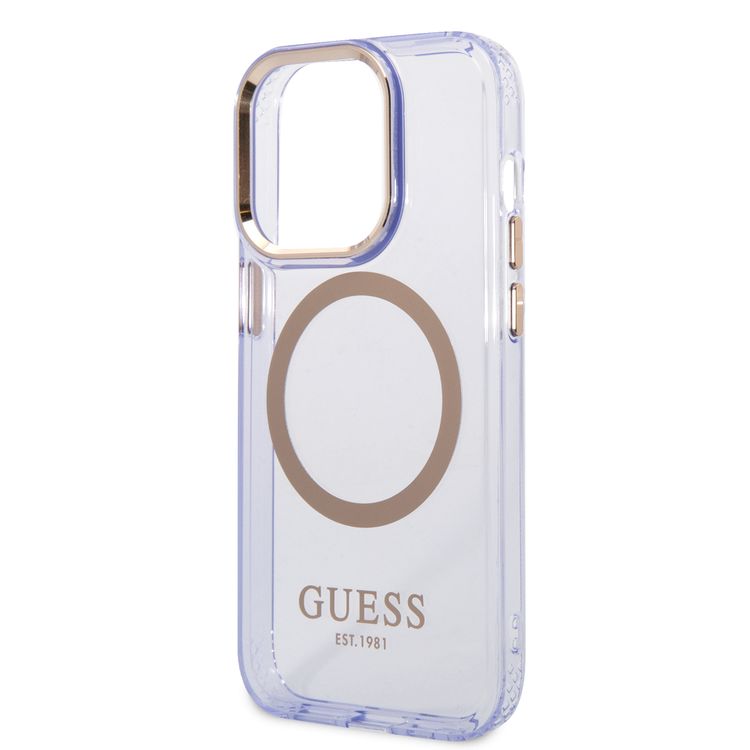Guess Magsafe Case With Translucent Gold Outline - iPhone 14 Pro Max - Purple