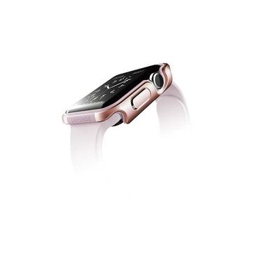 X-Doria Defense Edge Case Compatible for Apple Watch 44mm - Anti-Scratch - Impact Protection - Easy Snap-on Design - Soft Rubber Lining -  Rose Gold (Machined Metal Guard)