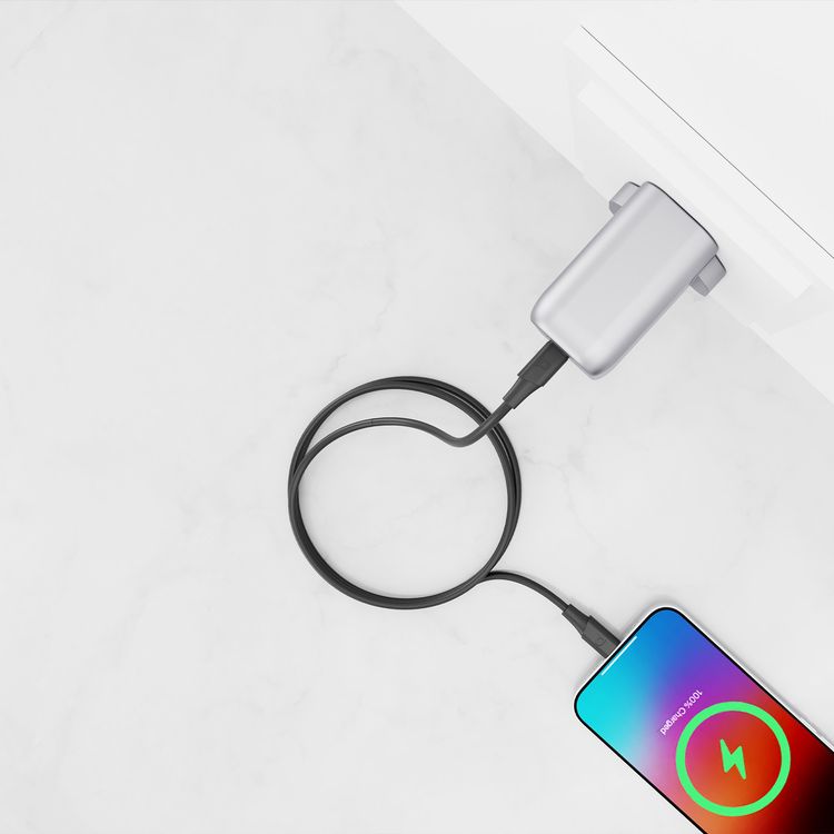 كابل باورولوجي باور سينك فليكس من USB-C إلى Lightning بطول 1.2 متر، عمر افتراضي 10000 انحناء، شحن سريع ونقل بيانات، مصنوع من مادة TPE مقولبة، سرعة نقل بيانات تصل إلى 480 ميجابت في الثانية، توصيل طاقة 30 واط - لون أسود.
