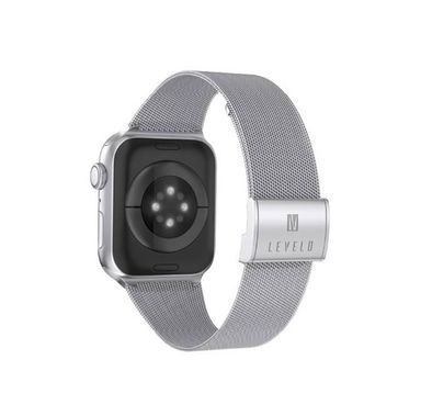 Levelo Double Milanese Watch Strap for Apple Watch 38/40/41mm, Stainless Steel Material, Double-lock Folding Buckle, Adjustable Strap, Easy Installation - Silver