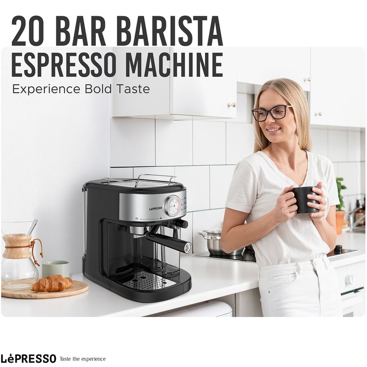 ماكينة تحضير القهوة ليبرسو 20 بار، مضخة ضغط قوية مع فلتر كبسولة وقمع - أسود