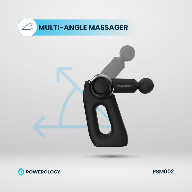 Powerology Fullbody Massage Gun with 5 Detachable Heads, 2000mAh Battery Capacity, 3.5 Hours Working Time, - Black