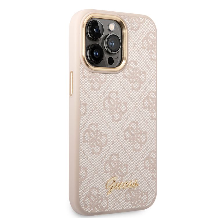 Guess PC/TPU 4G PU Case with Metal Camera Outline & Buttons iPhone 14 Pro Max Compatibility - Pink