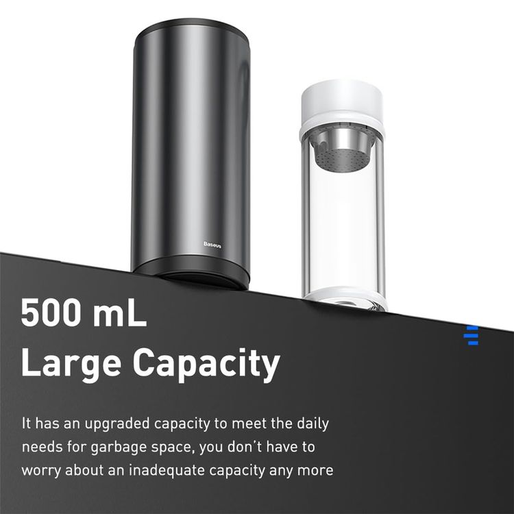 Baseus Gentleman Style Vehicle-Mounted Trash Can with 500 mL Capacity, Press-down Cover Design, ABS + Aluminum Alloy,  Leak-proof Design - Black