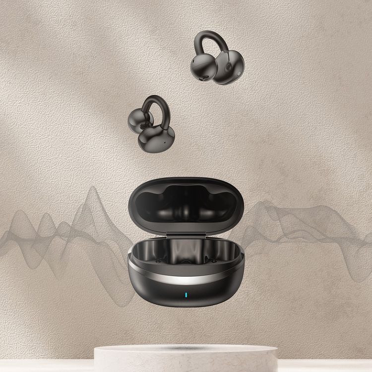 Green Lion Sonix Clip On Earbuds with Environmental Noise Cancellation, Up to 6 Hours of Playtime, 10m Transmission Range, IPX5 Waterproof Rating, Touch Control - Black