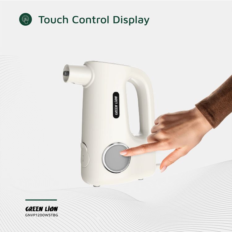 منظف البخار برو من جرين ليون مع شاشة تحكم باللمس، قدرة طاقة 1200 واط، سعة خزان الماء 380 مل، 8-13 دقيقة بخار مستمر، تنظيف بالبخار بثلاث مستويات - بلون البيج
