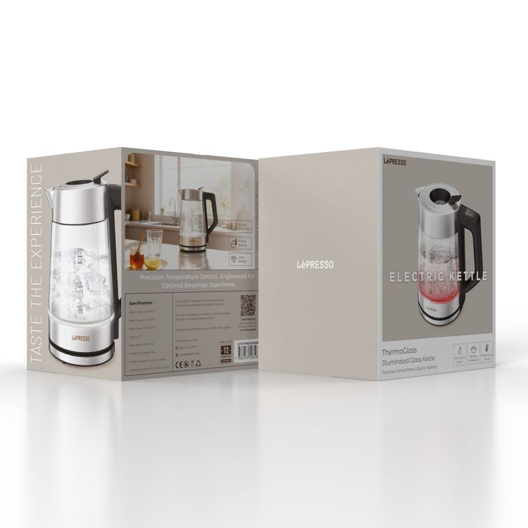 LePresso Illuminated Glass Kettle, 1.7L Capacity, 2200W Rated Power, Ergonomic Handle, Quick Heating, Keep Warm Option, Boil Dry Protection - Black