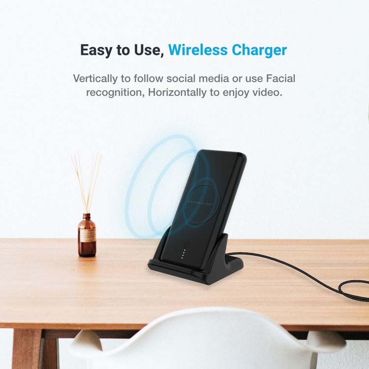 Powerology 2-in-1 Fast Wireless Power Bank, 10000mAh - Black 