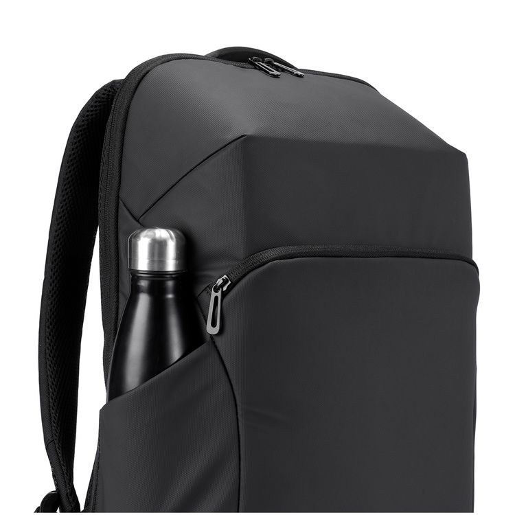 Porodo Lifestyle Water-Resistant PU Backpack with Trolley Sleeve Design, Space-Saving Compression, Dual Padded Laptop Slots, Type-C Charging Port - Black 