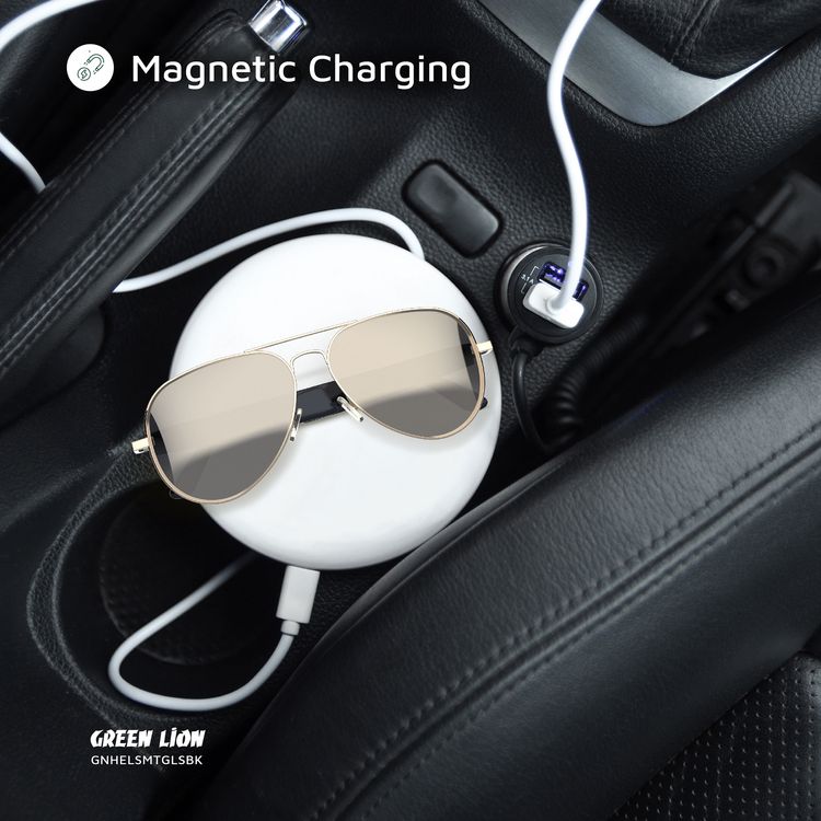 Green Lion Helsinki Smart Glasses with Touch Control, UV400 Protection, Built-in Microphone, Remote Camera & Voice Assistant, Polarized Anti-Blue Lenses, Up to 5 Hours Play Time, 1.5-Hour Magnetic Charging Time, 10m Transmission Distance - Black