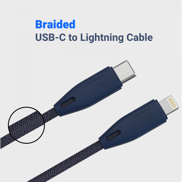 Powerology Fast Charging Cable, [MFi Certified] USB C to Lightning Braided Fast PD Charge 1.2 meter / 4 feet with iPhone 12 Pro Max/12 Mini/12, 11 Pro Max/11 Pro/11, XS Max/XS/XR/X, 8 Plus/8 (Blue)