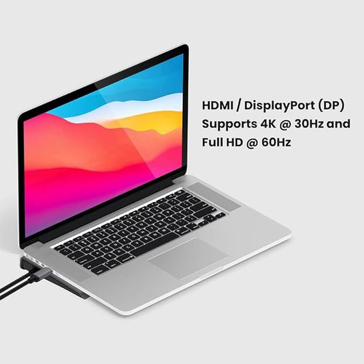 Powerology 11-in-1 Multi-Display USB-C Hub & Laptop Stand with 100W Power Delivery, 5Gbps Data Transmission Speed, Aluminum Shell, Fast Charge & Data Transfer - Gray