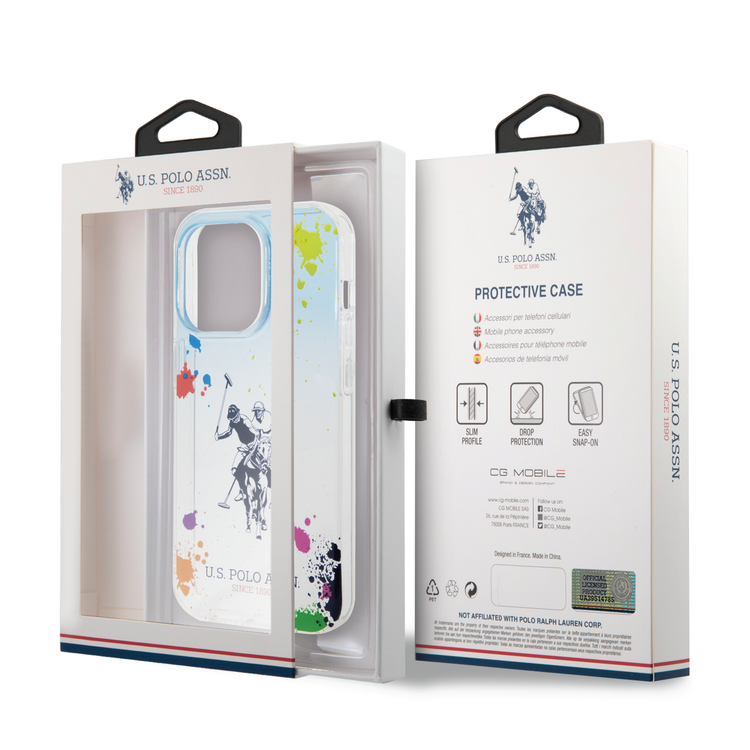 كفر USPA PC/TPU متدرج بتصميم رسمات متناثرة وشعار حصان متناسق مع iPhone 14 Pro - أزرق