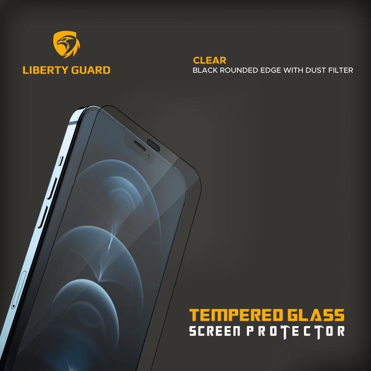 Liberty Guard Full Cover Rounded Edge Screen Protector for iPhone 12 Pro Max with Dust Filter, Anti Shock & Anti Impact - Black