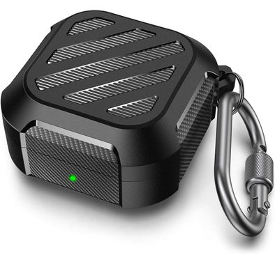 AhaStyle Rugged Armor Compatible for Samsung Galaxy Buds Live Protection Case with Carabiner, Shockproof Cover, Hard-Shell TPU Protective Cover, Wireless Charging