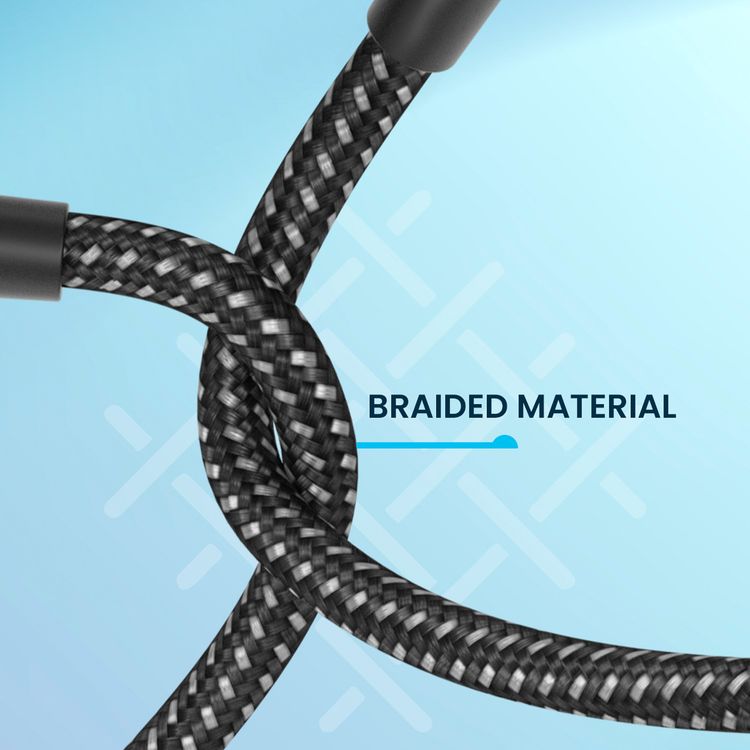 Powerology Braided USB-C to USB-C with 60W Power Delivery, 30cm Cable Length, Universal Compatibility, Fast Charge & Data Transfer - Black