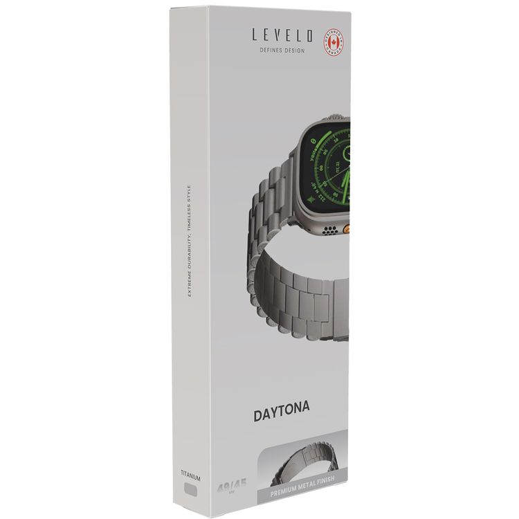 Levelo Daytona Watch Strap with Adjustable Links for Apple Watch 49/45mm, Anti-Oxidation Technology, Compatible with SE, Series 8, 7, 6, 5 & 4, Stainless Steel with Premium Metal Finish - Titanium