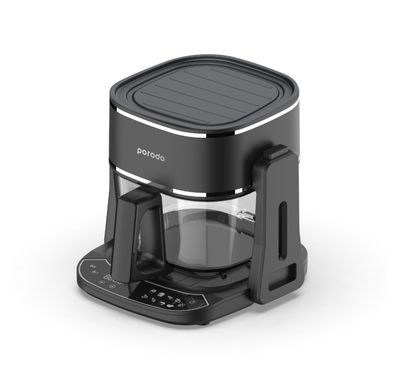 قلاية هوائية وشواية من بورودو لايفستايل بتصميم مزدوج مع 8 وظائف مبرمجة مسبقًا، سعة 4.5 لتر، حاوية زجاجية مقاومة للحرارة، مؤقت يصل إلى 60 دقيقة، قابس كهربائي ثلاثي الأطراف - لوحة لمسية - أسود