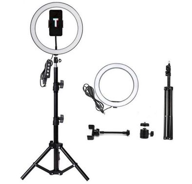 Powero+ Beauty Live LED Ring Light 33cm with Tripod & Carry Bag, 3 Lightning Modes (White, Soft, & Warm Light) Dimmable Brightness, 360 Degree View Ring Light Suitable for Live Broadcast, Makeup & Photography - Black