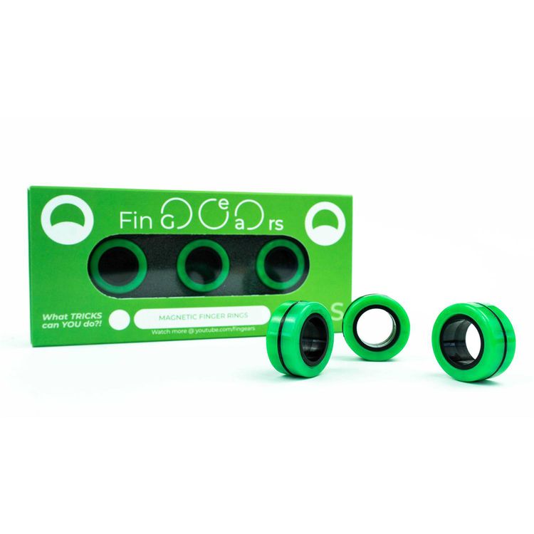 FinGears Magnetic Fidget Rings, Pack of 3, Relieves Stress and Anxiety, Freestyle Magnetic Spinner Ring for Adults, Small - Green/Black