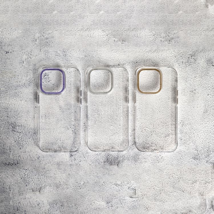 Levelo Sensa Clear Back Case for iPhone 14 Plus, Metal Camera Ring, Shockproof Edges, Highly Transparent, Easy Snap-on - Clear/Purple
