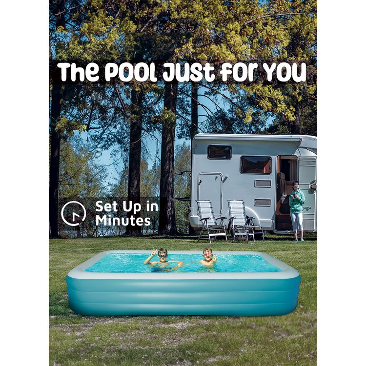 Green Lion Inflatable Swimming Pool with 1000L Water Capacity, Large, PVC, Fits 7-9 People, Suitable for 3+ Years Old, Sun Protection, Force Support, Odorless - Blue