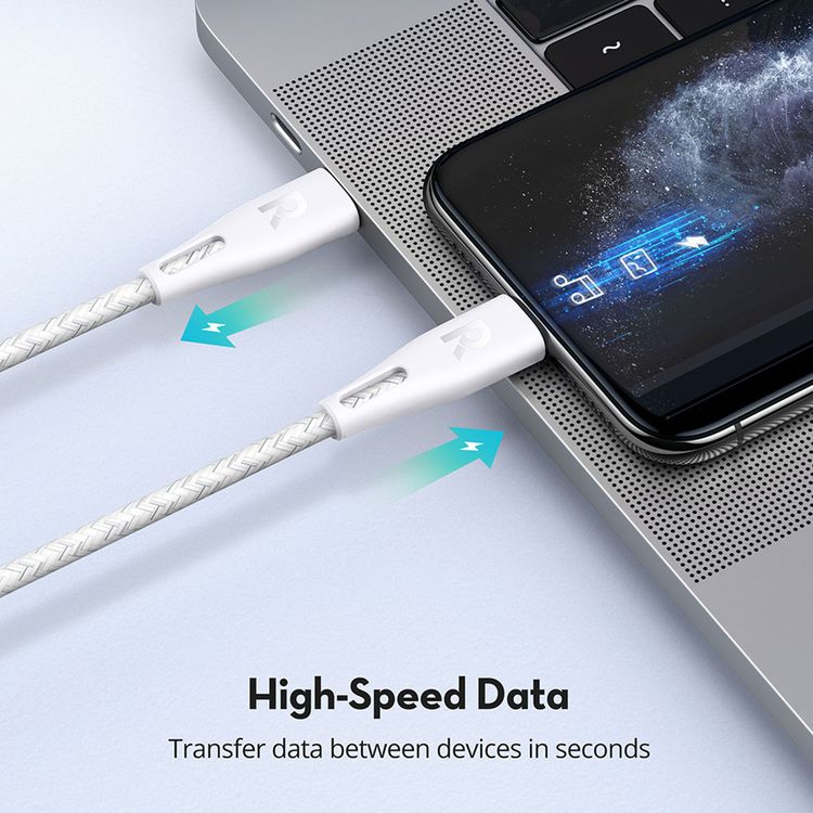 RAVPower Nylon Braided Cable 1.2M Compatible for Type-C to Lightning Cable, iPhone Connector Fast Charging and Data Transmitter Cord, Universal Compatibility MFi Certified - White