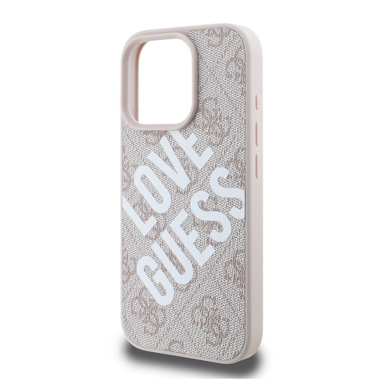 Guess PU 4G Hard Case with Big Love Guess Logo For iPhone 16 Pro Max, High Quality Material, Lightweight, Easy Snap-on - Pink
