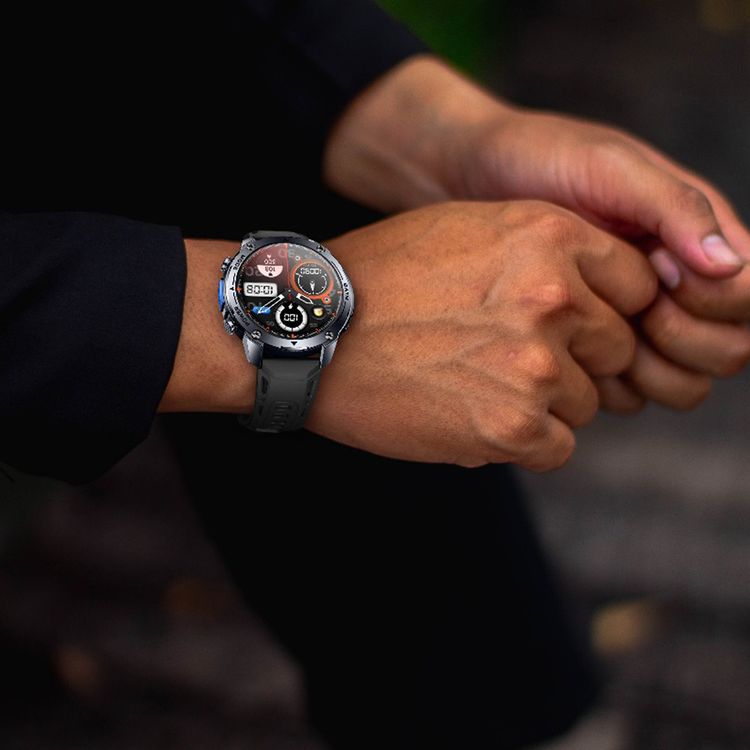 Green Lion Vision GPS Smart Watch with Always-On Display, Up to 5 Days Working Time, 1.43" AMOLED Display, 1000nits Brightness, Magnetic Charging, Voice Assistant, Alarm Function, Camera Control - Black