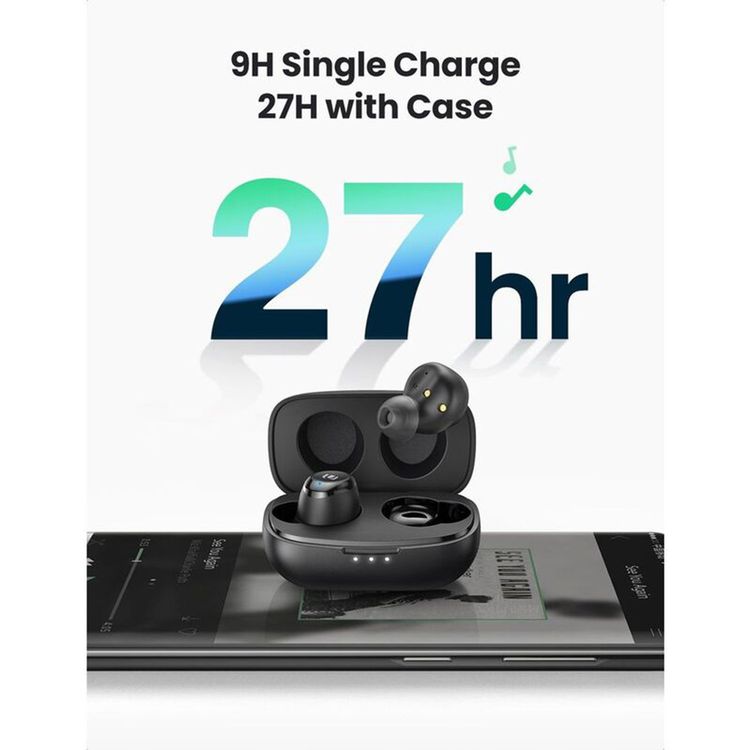 UGreen Hitune T1 True Wireless Earbuds, Twin & Mono Mode, Touch Control, HiFi Sound, 10 m Bluetooth Range, 1.5 Hours Battery Charging Time, Sound Isolation - Black