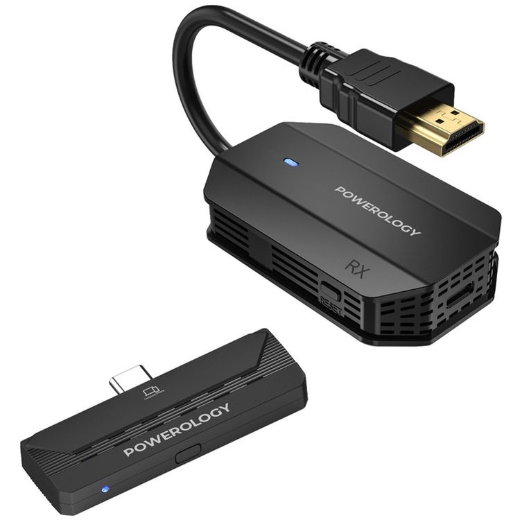 Powerology Wireless HDMI Type-C Adapter for Audio & Video with 50m Transmission Range, 1080P Resolution, Low Latency, Plug and Play - Black
