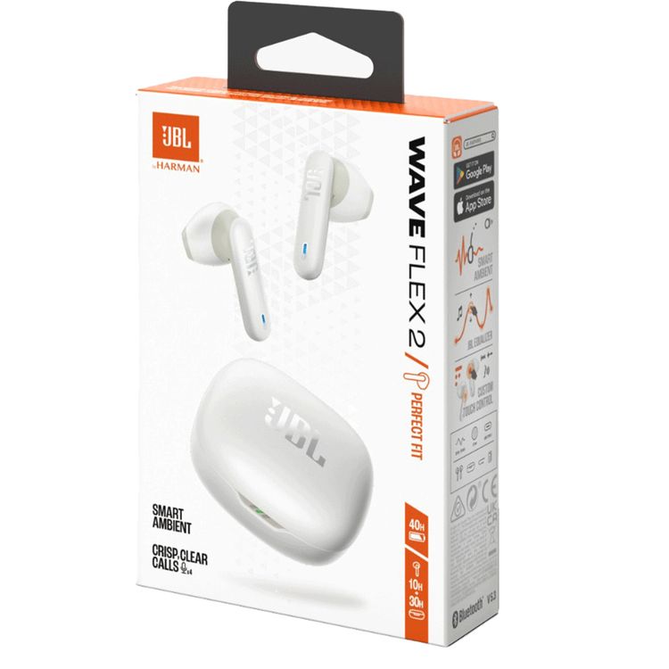 JBL Wave Flex 2 True Wireless Earbuds with Water and Dust Resistant, Multi-Point Connection, JBL Pure Bass Sound, JBL Headphones App - White