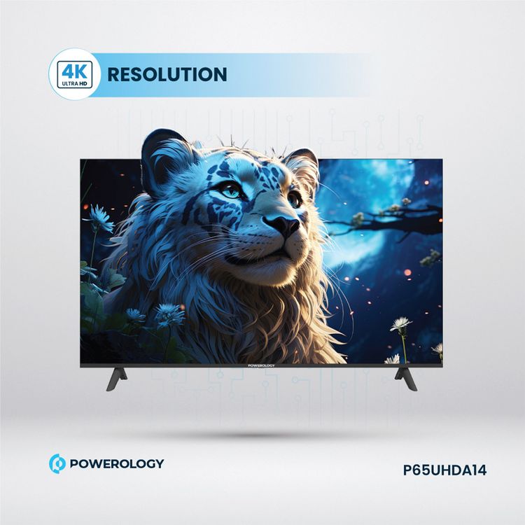 Powerology Android Smart TV 65" with HDR Support, 3 HD Inputs, 1.5GB RAM Memory Size, YouTube, Netflix, & Shahid Support, 4K Ultra HD - Black