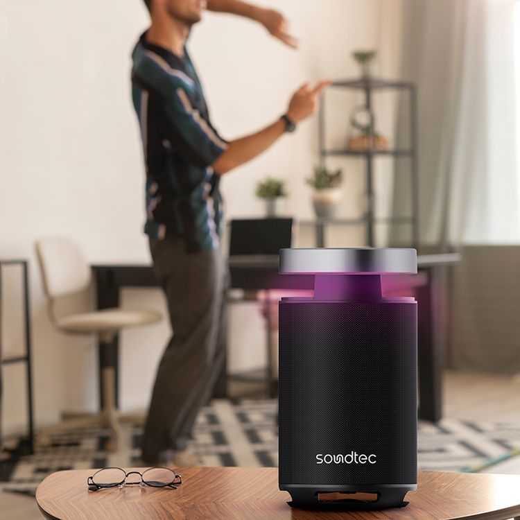 Porodo Tiesto Portable Karaoke Party Speaker with Bluetooth Version 5.3, 7000mAh Battery Capacity, 360° Surround Sound, IPX5 Water Resistance Level, 10m Transmission Range, Microphone Port, Power Bank Function, 10 Hours Charging Time, 10 Hours Play Time, RGB Lights, Grip Handle - Black