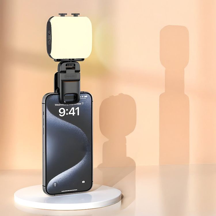 Porodo Lifestyle Clip-On Fill Light with 3 Color Temperatures, 1000mAh Battery Capacity, Up to 24 Hours Working Time, 3 RGB Lights, Wide Compatibility, 4W Power - Black