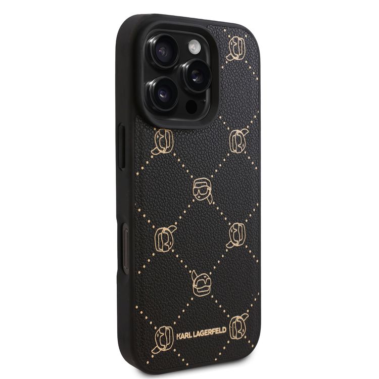 Karl Lagerfeld PU Hard Case for iPhone 16 Pro Max with Karl Heads, Drop Protection, Slim Profile, Lightweight, Comfortable Grip, Easy Snap-on, Sustainable Packaging - Black