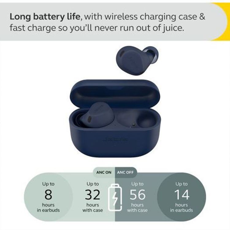 Jabra Elite 8 Active True Wireless Earbuds, Active Noise-Cancellation, Mono Mode, Up to 56 Hours Battery Life, Up to 10 m Operating Range, Up to 3 Hours Charging Time - Navy Blue