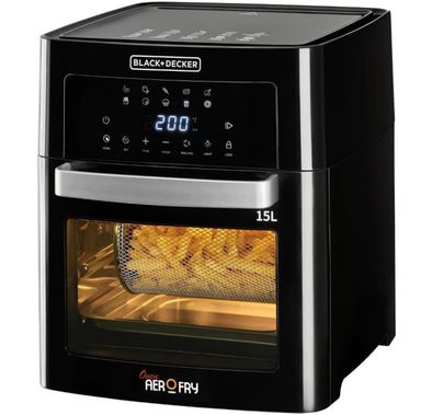 قلاية هوائية رقمية من بلاك+ديكر، باستطاعة 1700 واط، سعة عائلية 15 لتر، تحكم باللمس، 10 وظائف مسبقة الضبط، درجة حرارة قابلة للتعديل من 80-220 درجة مئوية، طبخ بواسطة الحمل الهوائي السريع، طهي خالي من الدخان – أسود