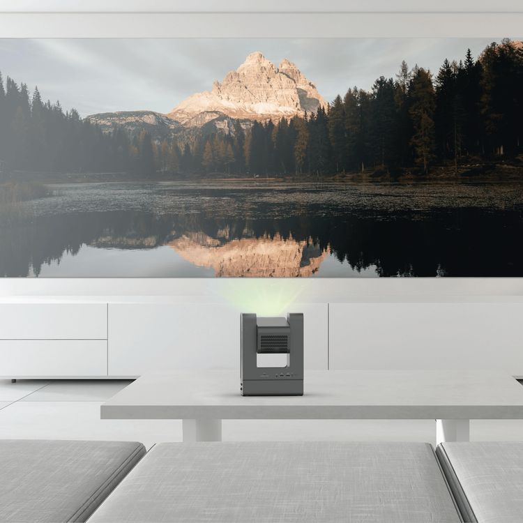 Powerology VisionArc Portable Smart Projector with 200" Ultra Wide Screen, Auto Keystone & Focus, Cinematic 1080P Clarity, Android 12, 300 ANSI Lumens, Modular Power Design, Cinematic 1080P Clarity, Versatile Connectivity with HDMI, USB, Bluetooth, Wi-Fi, Audio - Gray