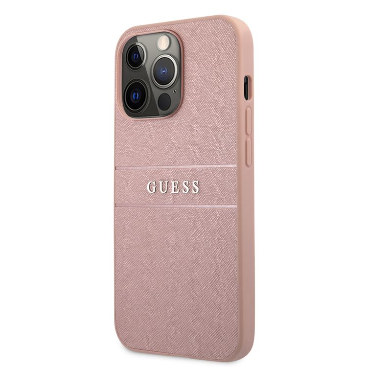 CG MOBILE Guess PU Leather Case Saffiano with Metal Logo Hot Stamp Stripes Compatible for iPhone 13 Pro MAX (6.7") Anti-Scratch, Easy Access to All Ports