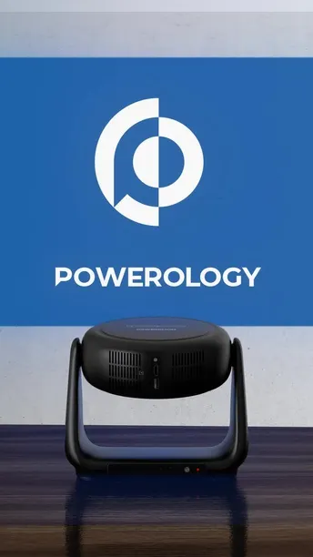 Powerology Rotating Stand Portable Projector, Auto Keystone & Focus, Built-in Lamp, Android 11.0, Bluetooth 5.0, Airplay & Miracast, 5200mAh Battery Capacity, 1GB DDR3 RAM