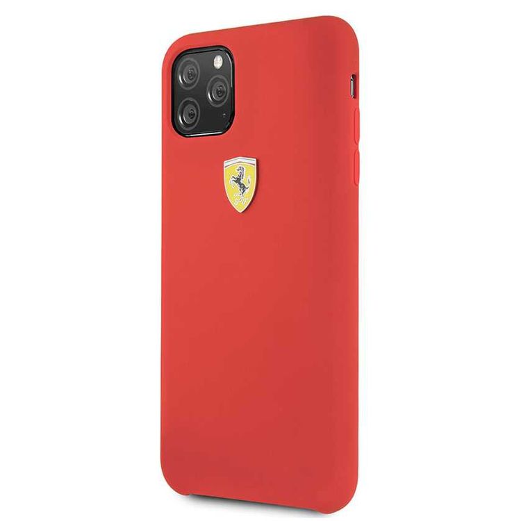 CG MOBILE Ferrari SF Silicone Hard Phone Case Logo Shield Compatible for iPhone 11 Pro Max (6.5") Drop Protection Mobile Case Officially Licensed - Red