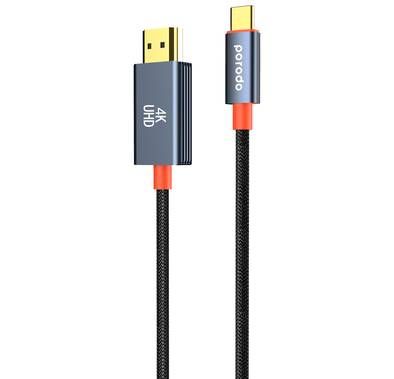 Porodo Aluminum Alloy Woven Cable Type-C to HDMI, 2m Cabl...