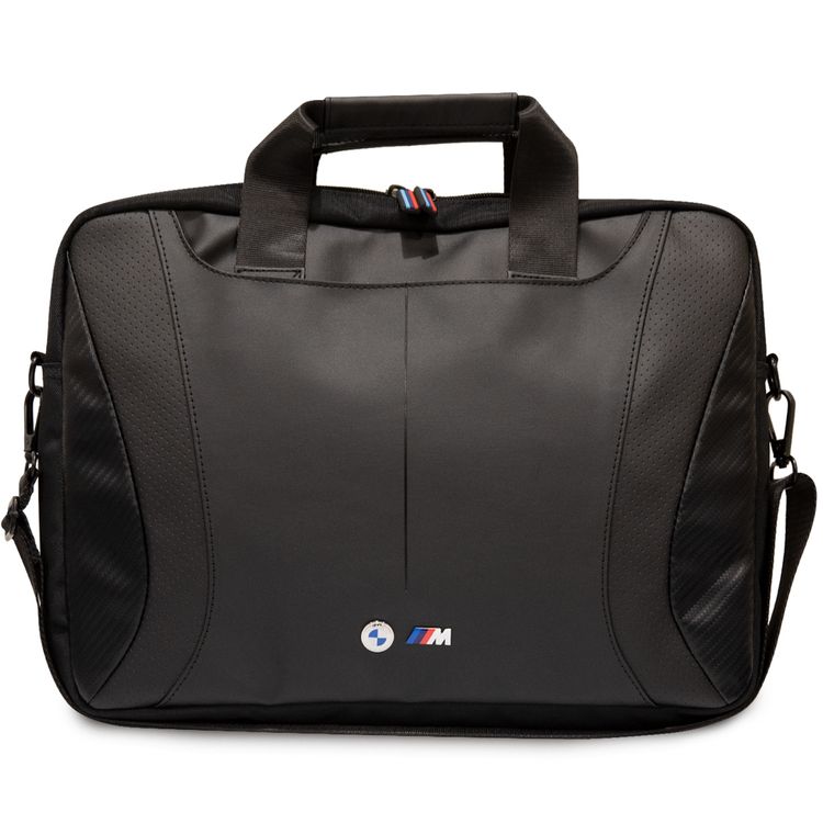 CG MOBILE BMW PU Leather Computer Bag With Carbon Edges And Perforated Stripes 15" Compatible With MacBook Intel® UHD Graphics/Windows/HP/Work, School, etc. - Black