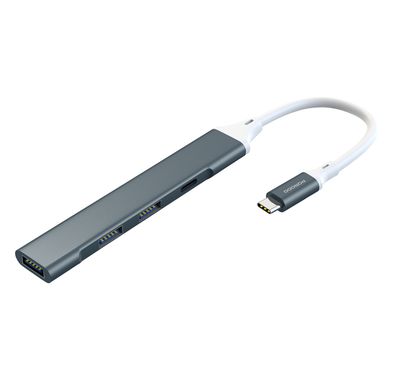 Porodo 4-in-1 Multi-Port USB-C Hub with Fast Data Transfer, Plug and Play Operation, Durable Aluminum Build, 2× USB 2.0, USB 3.0, USB-C Port, 5 Gbps USB 3.0 Transfer Rate, Aluminum Alloy and TPE Material - Gray