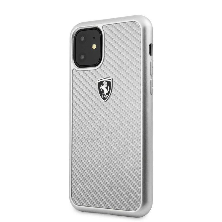 CG MOBILE Ferrari Heritage Real Carbon Hard Phone Case Compatible for Apple iPhone 11 (6.1") Anti-Scratch Mobile Case Officially Licensed - Silver