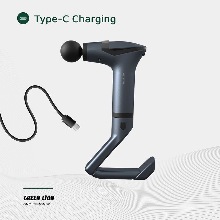 Green Lion Multifunctional GMG-05 Massage Gun with 4 Massage Heads, Extension Handle, LED Light, Massage Belt, Type-C Charging Port, Up to 3 Hours Working Time, 15000mAh Battery - Black 