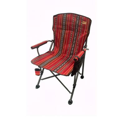 Green Lion Heritage Foldable Chair with Cup Holder, 600D Oxford Fabric, 200 kg Max Load,  High-Quality Pipe - Ethnic Red