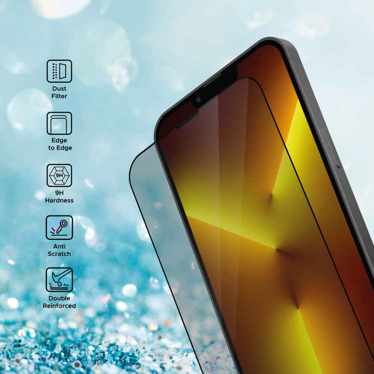 Liberty Guard Full Cover Rounded Edge Screen Protector for iPhone 13 Pro Max with Dust Filter, Anti Shock & Anti Impact - Black