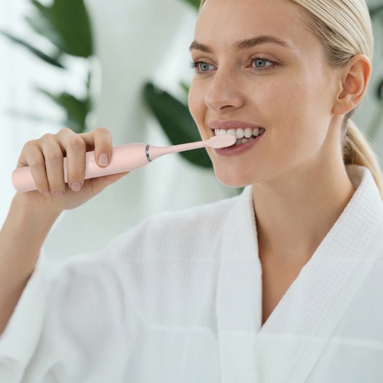 Porodo Blue Electric Toothbrush with Memory Function, 6 Cleaning Modes, 30 Days Battery Life, 500mAh Battery Capacity, 40000 Stroke/Minute Vibration Frequency, Replaceable Heads, Low-Noise Operation - Pink
